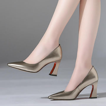 Exquisite Real Leather Pointed Toe Slip On Pumps Shoes Verkadi.com