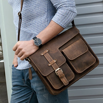 Crazy Horse Genuine Leather Vintage Cross-body Messenger Bag
