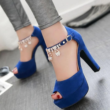 Peep Toe Rhinestone Crystal High Heels Pump Shoes Verkadi.com