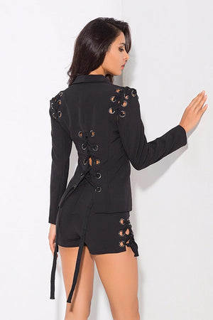 Sexy Open Back Metal Rings Cut Out Two-Pieces Mini Dress