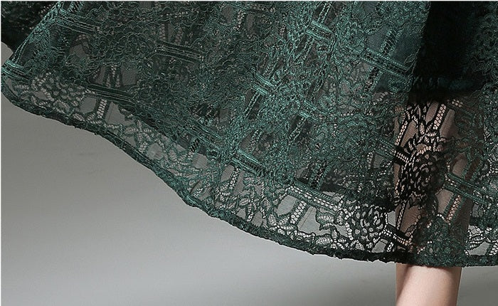 A-Line Lace Top Short Sleeves Knee Length Dress Steel Grey main image 1