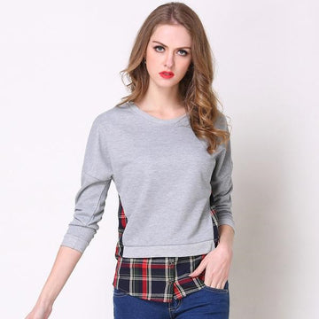 Smart Gray Plaid Patchwork Fake 2 Pieces Top Verkadi.com