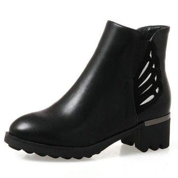 Hip Pu Leather Chunky Square Heel Round Toe Ankle Boots Verkadi.com