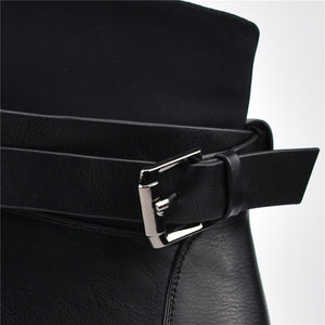 Stylish Buckle Strap Chunky Heel Front Zipper Women Ankle Boots