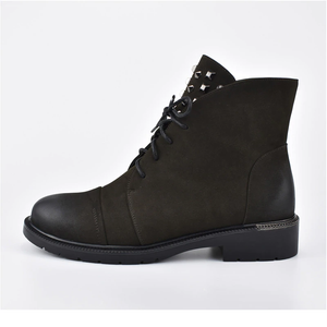 New Rivet Lace Up Chunky Low Heel Ankle Boots