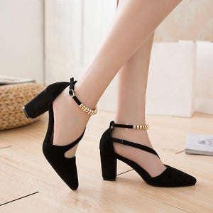 Fashion High Chunky Heels Flock String Bead Sandals Verkadi.com