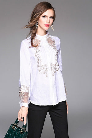Embroidery Casual Loose Cotton Women Shirt Blouses Top