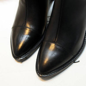 New Genuine Leather Pointed Toe Riveted Long Ankle Boots