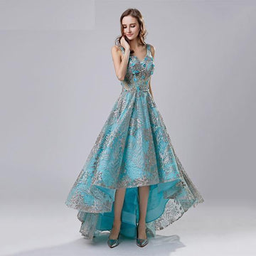 Short Lace Appliques High Low Vintage Party Prom Dress