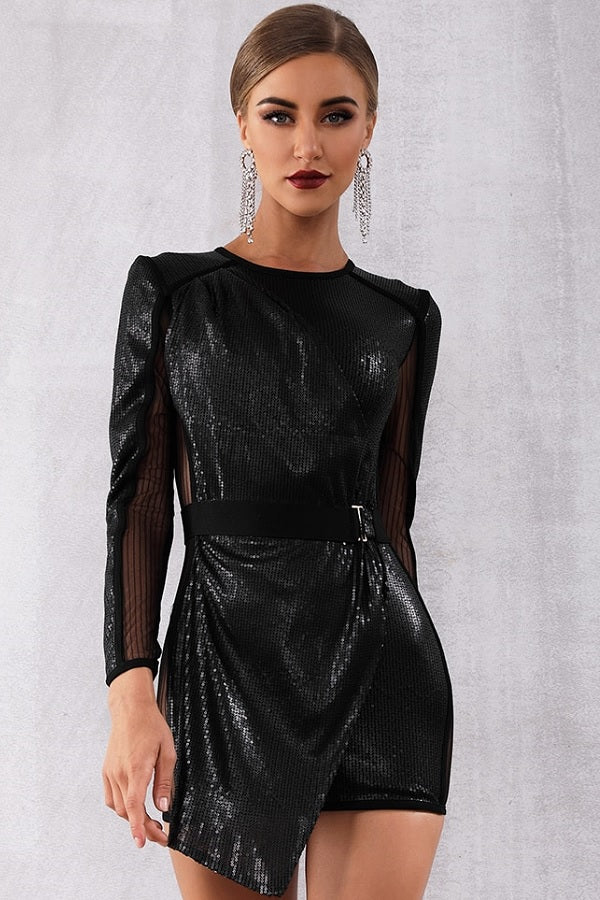 Chic Bodycon Long Sleeve Lace Draped Club Mini Dress – Verkadi