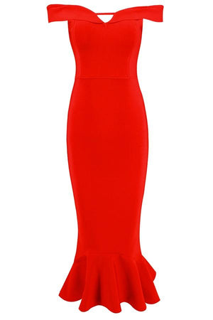 Off Shoulder Mermaid Bandage Midi Dress