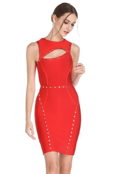 Smart Hollow Out Beads Embellished Bandage Mini Dress