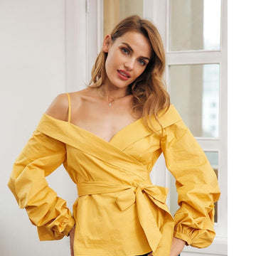 Off Shoulder Ruffle Lantern Sleeve Casual Blouse Top Verkadi.com