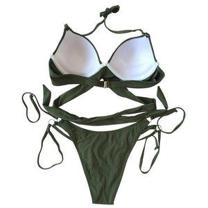 Sexy Halter Bather Cup Bra Push Up Swimwear Bikini Set Verkadi.com