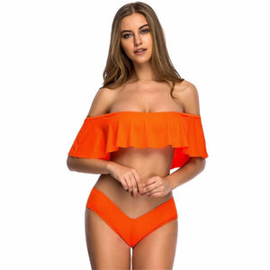 Sexy Padded Ruffled Swimsuit Swimwear Bikini Set
