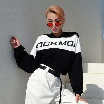 Hip Oversize Patchwork Casual Crop Hoodie Sweatshirt Verkadi.com