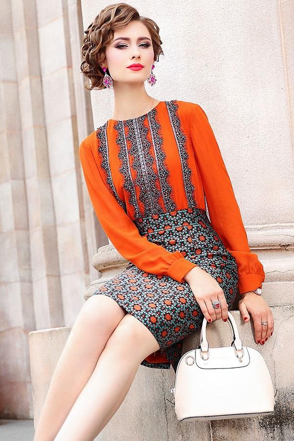 Beading O-Neck Patchwork Vintage Midi Dress