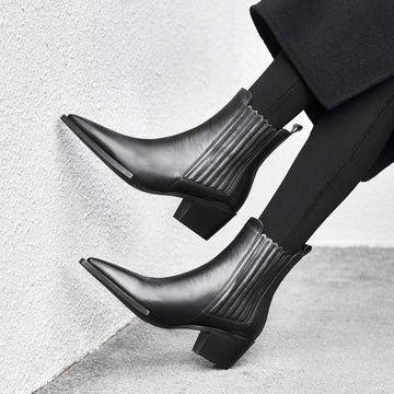 Hip Full Grain Leather Thick Med Heel Chelsea Ankle Boots