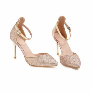 Classy Bling PU Ankle Strap Sexy High Heel Pumps Shoes