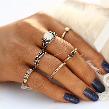 Retro Style Vintage Unique Carving Tibetan Midi Ring Set