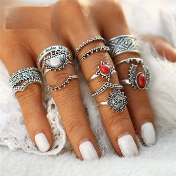 Trendy 14 pcs Vintage Moon And Sun Midi Ring Set Verkadi.com