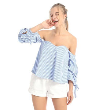 Sexy Off Shoulder Elegant Striped Loose Top Blouse Verkadi.com