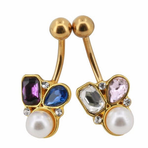 Multi Color Crystal Pearl Navel Piercing Bell Button Ring Verkadi.com