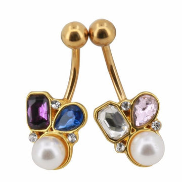 Multi Color Crystal Pearl Navel Piercing Bell Button Ring Verkadi.com