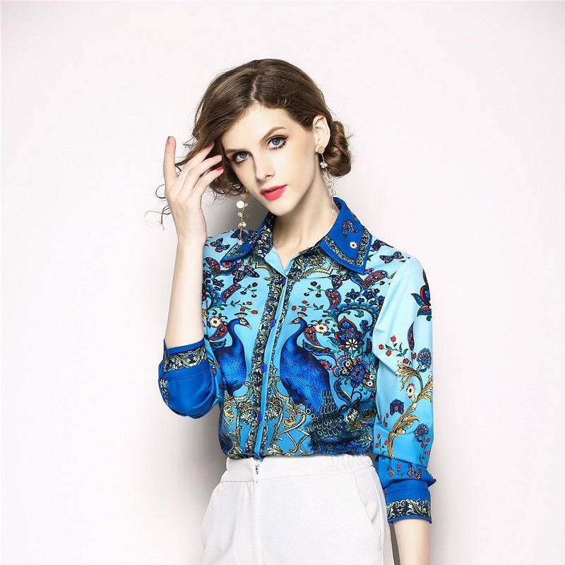 Smart Print Vintage Long Sleeve Runway Shirt Blouse Top Verkadi.com