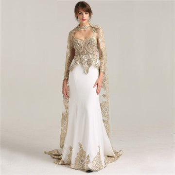 Gold Appliques Beaded Event Party Evening Dress