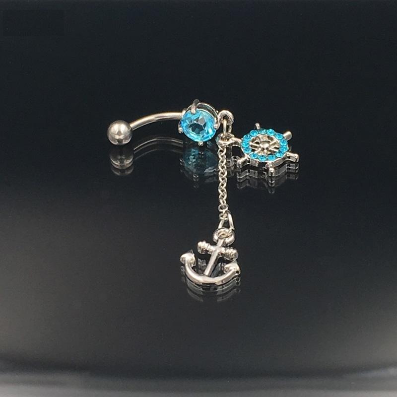 Lake Blue Anchor Rudder Belly Button Ring