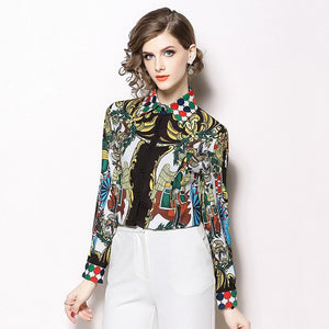 Elegant Luxury Print Long Sleeves Professional Shirt Blouse Top Verkadi.com