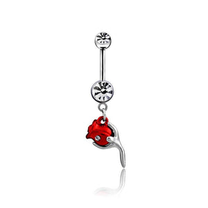 Romantic Red Rose Flower Belly Button Ring