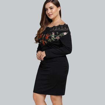 Embroidered Off The Shoulder Sheath Midi Bodycon Party Dress Verkadi.com