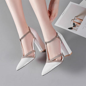 Pointed Toe T-strap Chunky High Heels Party Wedding Pumps Shoes Verkadi.com