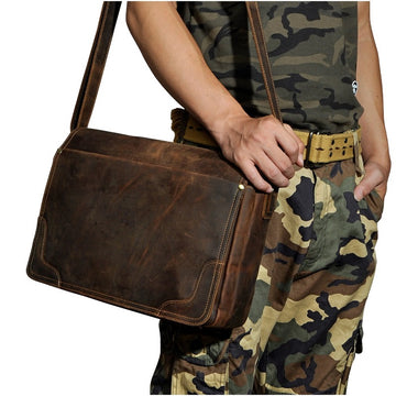Crazy Horse Genuine Leather Men's Messenger Bag Crossbody Bag