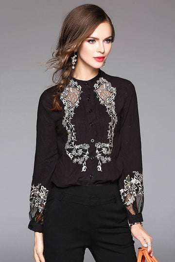 Embroidery Casual Loose Cotton Women Shirt Blouses Top