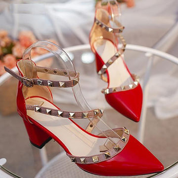 High Heels Riveted Buckle Square Heel Pumps Verkadi.com