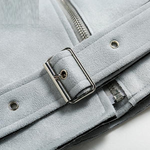 Fille Casual Zipper Suede Stylish Short Modern Jacket