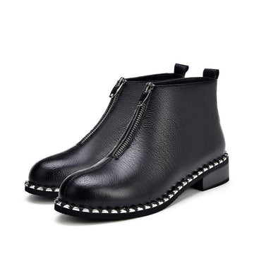 New Hip Genuine Leather Bling Low Heels Ankle Boots