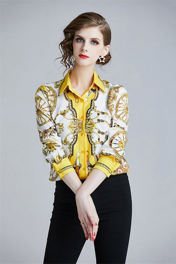 Long Sleeve Printed Runway Women Shirt Blouse Top