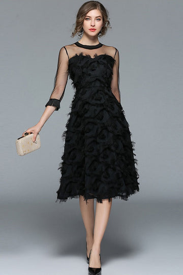 Tassel O-Neck Evening A-Line Party Midi Dress