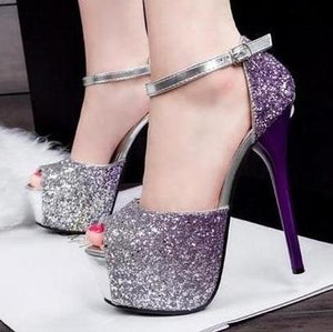 Gradient Glitter High Heels Platform Peep Toe Sandals