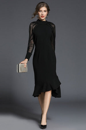 Turtleneck Slim Mermaid Evening Party Mid-Calf Dress