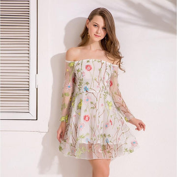 Mesh Floral Embroidery A-Line High Street Dress
