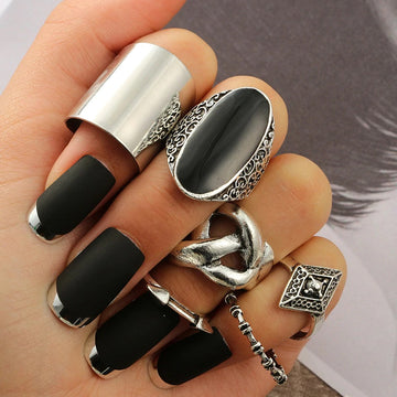 6 Pcs Bohemian Midi Ring Set Silver Gem Knot Geometric Knuckle