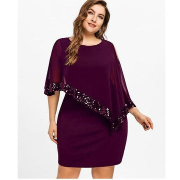 Sexy Sequins Capulet Overlay Chiffon Panel O Neck Sheath Party Dress Verkadi.com