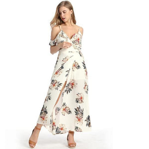 Cool Floral Print Ruffles Chiffon Long Dress Verkadi.com