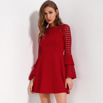 New Flare Long Sleeve Patchwork Casual Elegant Mini Dress Verkadi.com