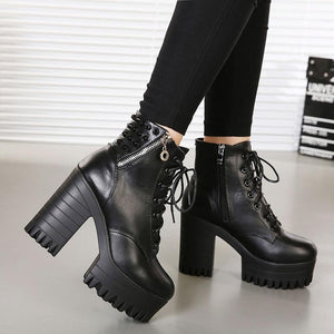 Modern Look Platform Chunky High-Heel Lace Ankle Boots Verkadi.com